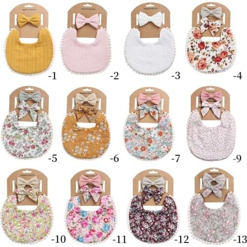 Baby Bibs With Headwear Cotton Tassel Saliva Towel Headband Set Floral Printed Saliva Towel Newborn Double-sided Bandana Burps