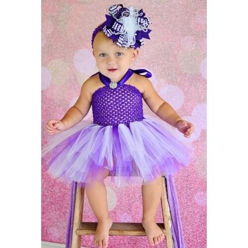 Baby Crochet Tutu Dress Girls Fluffy 1Layer Tulle Ballet Tutus with Diamond Strap and Feather Headband Set Infant Party Dresses