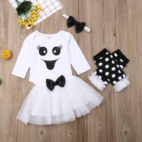 0-24M Baby Girl Halloween Clothes Set Newborn Infant Babies Girls 4pcs Halloween Clothes Bodysuit Top Skirt Leg Warmer Outfits