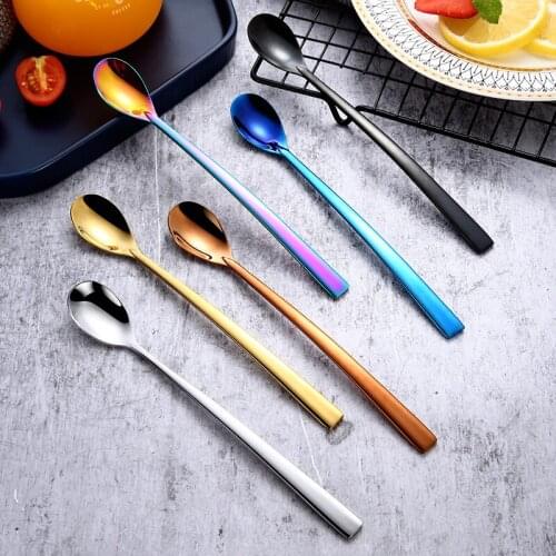 Stainless Steel Stirring Spoon Spoon Long Handle Household Coffee Spoon Creative Ice Spoon Cold Drink Ice Cream Dessert Stirring