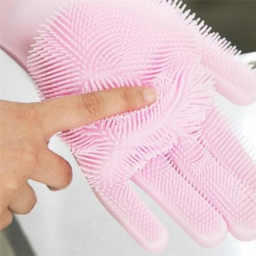 Magic Silicone Dishwashing Scrubber Dish Washing Sponge Rubber Scrub Gloves Kitchen Cleaning