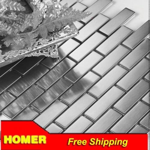 Strip 304 Stainless Steel Metal Mosaic Tile ,Silver White Color Metal Mosaic For Kitchen Backsplash Tiles FREE SHIPPING