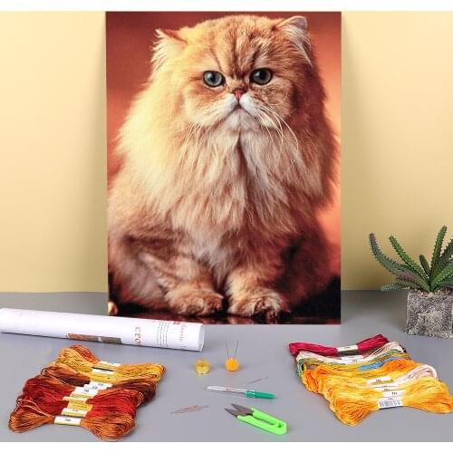 Animal Cat Pre-Printed 11CT Cross Stitch Embroidery Kit DMC Threads Hobby Needlework Sewing Knitting For Adults Wholesale