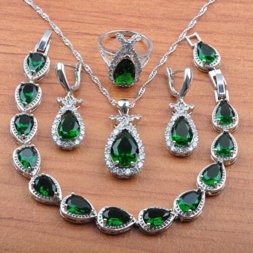 Russian Style Wedding Trinket Jewelry Sets For Women Green Zirconia Costume Earrings And Bracelet Set Christmas Gifts JS455