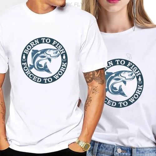 2021 New Summer Mens T-Shirt Born To Fish Printed T-Shirt Couple Leisure Vacation Short Top Fishing Club Cotton T-Shirt Women