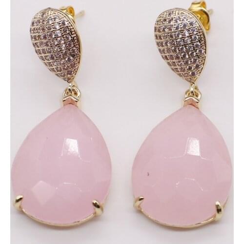 New arrival china natural stone drop earring with CZ decoration on brass base sweet style for sweet girl gift free shipping