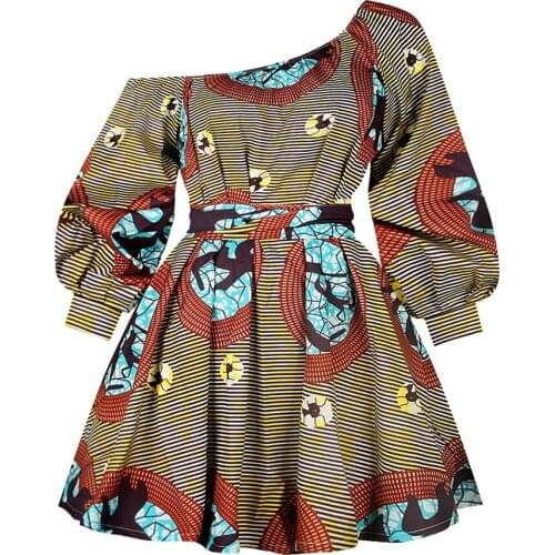 New Sexy Dresses Digital Print African Women Evening Party Dress Spring Summer Oblique Shoulder Elastic Dashiki Style Clothing