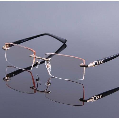 Luxury Rhinestone Reading Glasses Rimless Mens Gold Hyperopia Male Reader Eyeglasses High Clear Lens Man Presbyopic Eye Glasses