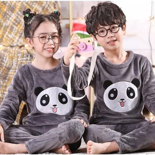 Autumn winter childrens flannel pajamas baby boys girls baby thick rabbit bunny cute soft sets teen boy child Fleece sets