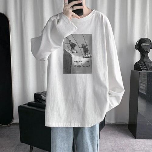 Autumn Fashion Printed Sreetwear O-Neck Loose Mens Long Sleeve Cotton T Shirts 4XL 5XL