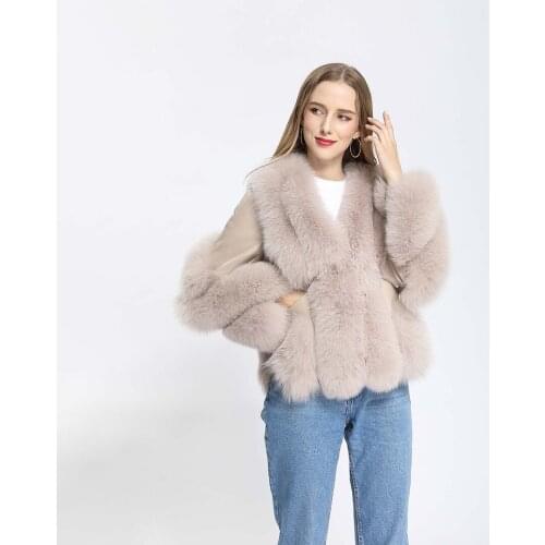 Natural High Quality Female Outwear Solid Color Cuff with belt zipper Fox Fur Coat For Women Custom Made Xxxxxl