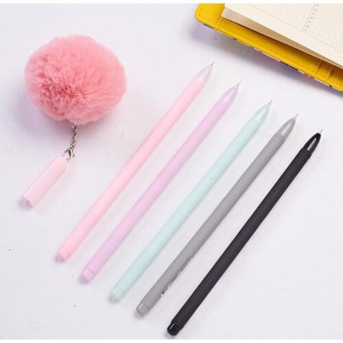 Hot 0.5mm Black Ink Cute Girl Women Faux Fur Pom Pom Ball Pendant Gel Ink Pen Gift канцелярия material escolar