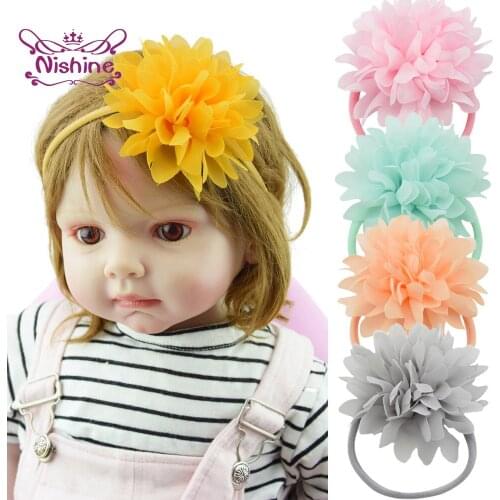 Nishine Lovely Handmade Chiffon Flowers Elastic Hairband Infant Fashion Traceless Nylon Headband Children Headwear Photo Props