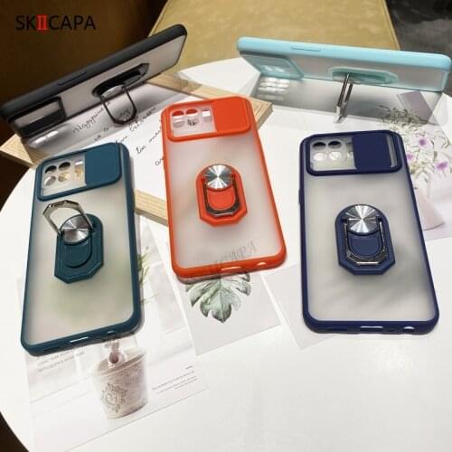 Silicone Shockproof Phone Case For OPPO F17 Pro Camera Protection Ring Stand Holder Back Cover For OPPO Reno 5 4 Lite A93 Case