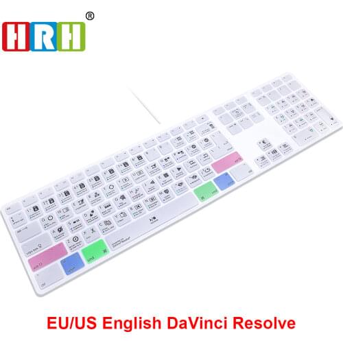 HRH DaVinci Resolve Hot keys Keyboard Cover Skin For Apple Keyboard with Numeric Keypad Wired USB for iMac G6 DesktopPC Wired