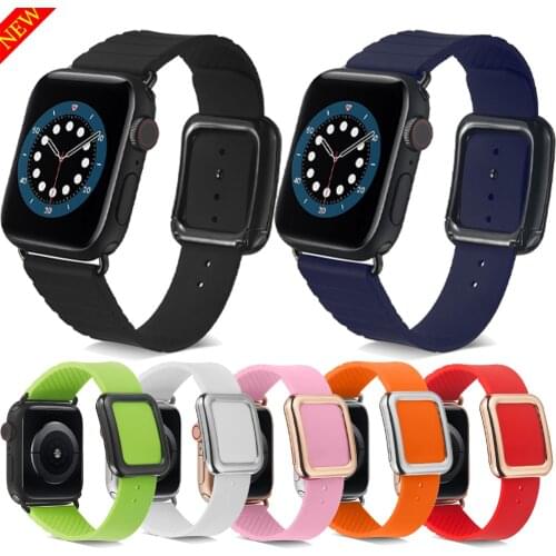 Modern Buckle Strap for Apple Watch Band 44mm 42mm 40mm 38mm Luxury Silicone Designer Watchbands for iWatch Series SE 6 5 4 3 2