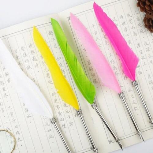 Retro Writing Pen Color Feather Pen Dip Pen Pen Student Stationery Color Ink Gold Chalk Office Supplies