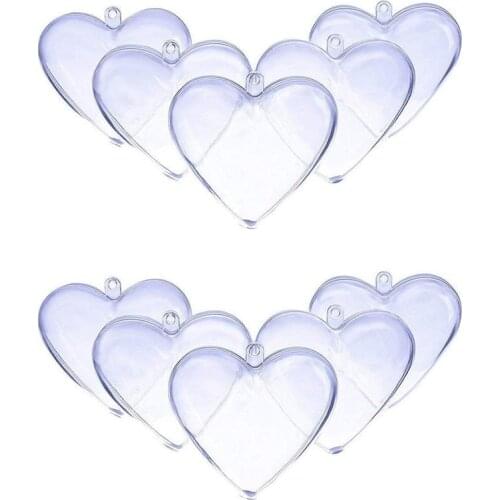 New Year 2021 Christmas Balls Heart-Shaped 10 PCS Transparent Open Plastic Clear Acrylic Fillable Ball Xmas Decor Home DIY Gift