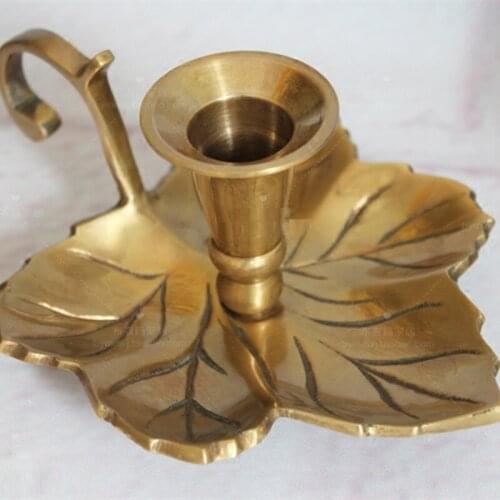 Nordic luxury brass Maple Leaf Art Sculpture candle stick Abstract disc Candlestick copper craft home decoration ornament