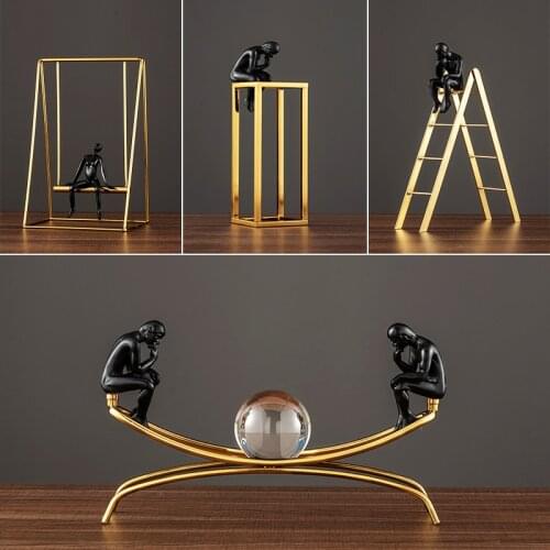 Modern European Thinker Decoration Light Luxury Metal Study Room Living Room Partition Wine Cabinet Decoration