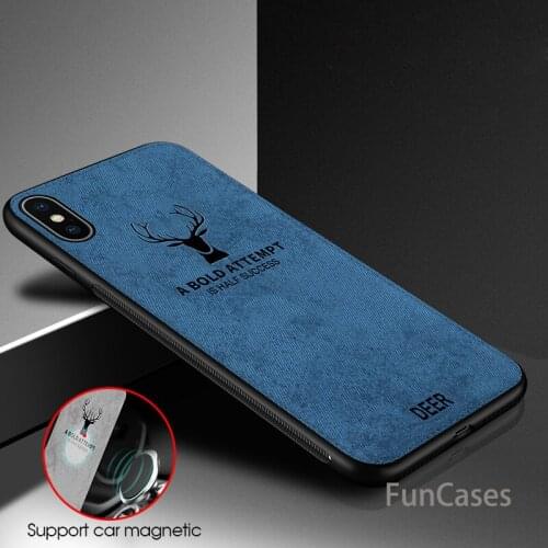 Cloth Texture Phone Case For iPhone 6 6S 7 8 Plus X XR XS MAX 12 Mini 11 Pro Embossed Deer Pattern Cover Premium Business Case
