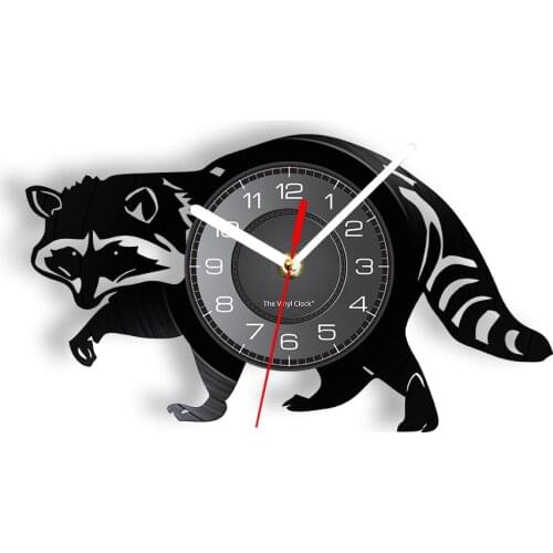 Raccoon Carved Vinyl Record Art Vintage Album Wall Clock Procyon Lotor Quiet MoveWall Watch Wildlife Nature Lover Home DecorSafa