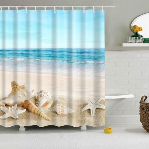 3D seaside Scenic beach shell Waterproof Bath Curtain Set 4PCS Non-Slip Rugs Toilet cover pad Mat Carpet Bathroom Accessories