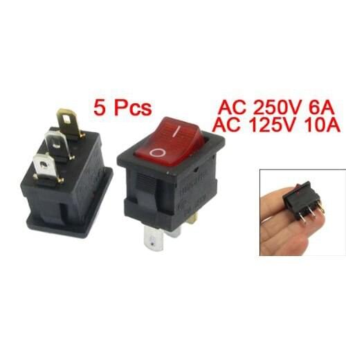 WSFS Hot 5 Pcs Red Light Illuminated ON/OFF 2 Position SPST Boat Rocker Switch 3 Pin