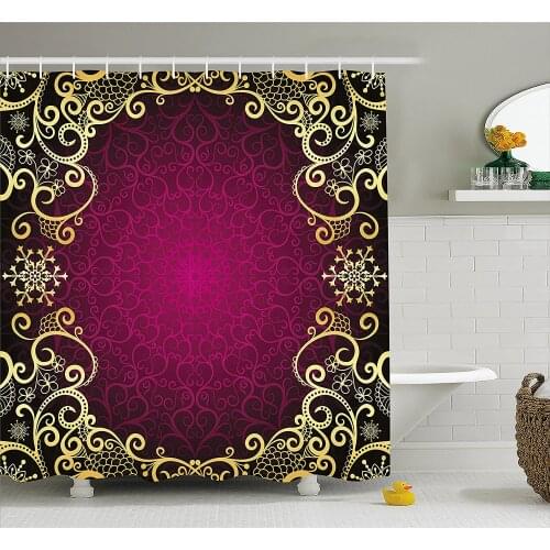 Mandala Shower Curtain Vintage Frame with Curls Snowflake Motifs Fantastic Abstract Retro Home Decoration Bathroom Curtains