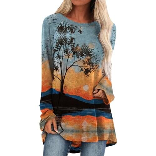 Women Mountain Printed Shirts 2021 Winter Long Sleeve Shirts Tops Woman Blouses And Tops Plus Size Clothes Blusas Mujer De Moda