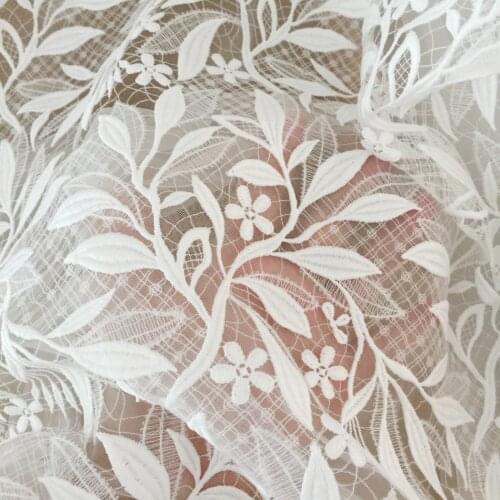 1 Yard Alencon Crcohet Wedding Dress Lace Fabric, Boho Beach Bridal Gown Fabric Off White Couture DIY Supply 140cm Wide