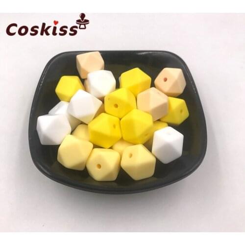 100pc 14mm Mix Color BPA Free Food Grade Geometric Hexagonal Beads Baby Chew Soft Silicone Teething Beads For DIY Jewelry Making