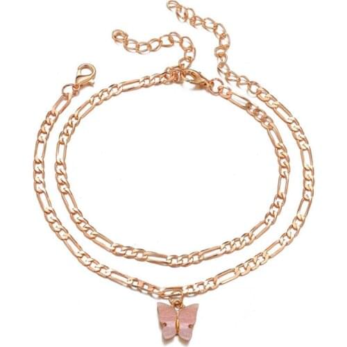 2020 New Fashion Womens Foot Chain Summer Layered Double Butterfly Lady Legs Anklet Jewelry for Women