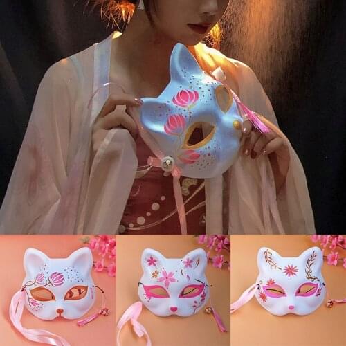 Anime Fox Mask Japanese Cosplay Pink Cherry Blossoms Cat Masks Party Half Face Masquerade Festival Costume Rave Cosplay Props