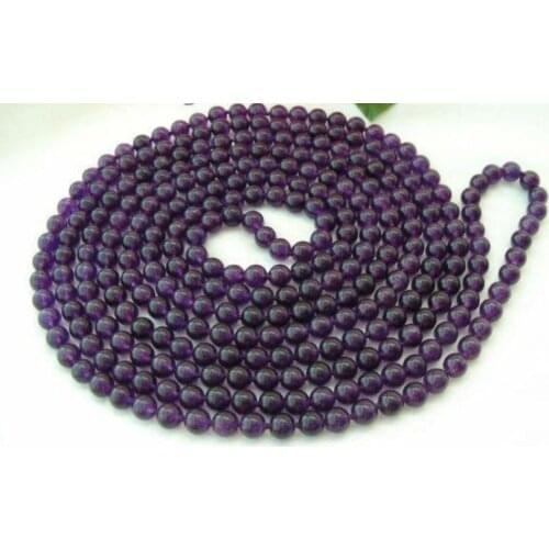 Free Shipping Fashion women necklace jewelry 100" 8mm Round Purple jades chalcedony stone round Beads long chain jewelry BV04