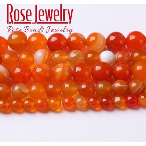 Natural Orange Agates Stone Beads Smooth Striped Agates Round stone Loose Beads For Jewelry Making Diy Bracelet 4 6 8 10 12MM15"
