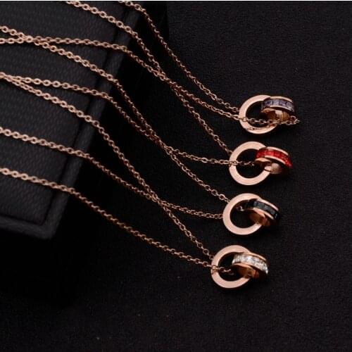 Color Zircon Roman Numerals Double Circle Rose Gold Color Blessing Necklace Birthday Gift