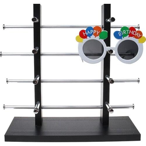 Wood Sunglass Glass Rack Frame Display Stand Holder Organizer Black 4-Layer