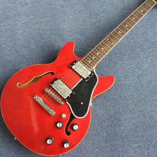 Jazz Hollow Body Electric Guitar, Rosewood fingerboard, yellow binding Double F holes electric guitar, Free shipping