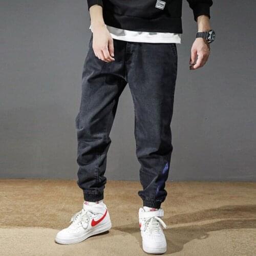 Men Jeans Loose Fit Black Color Spliced Designer Denim Cargo Fashion Streetwear Pants Harem Trousers Hip Hop Jeans Men Joggers