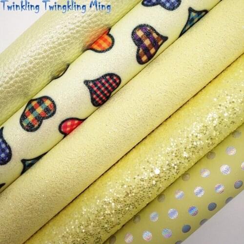YELLOW Glitter Fabric, Dots Synthetic Leather, Litchi Faux Fabric Sheets For Bow A4 21x29CM Twinkling Ming XM025A