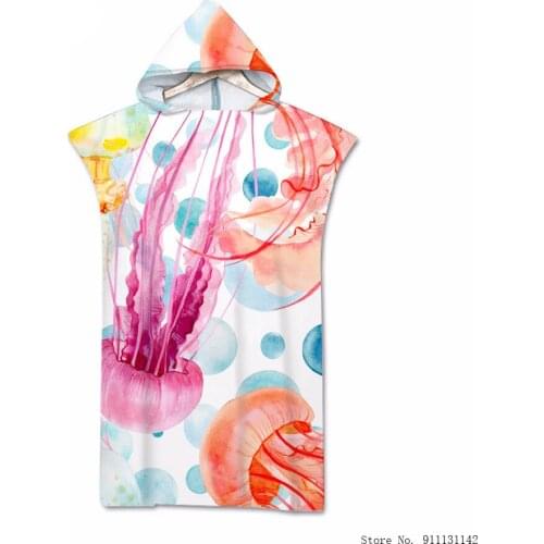 Hot Selling Color Jellyfish Double-sided Print Beach Towel Adult Outdoor Microfiber Surf Swimming Soft Beach Robe