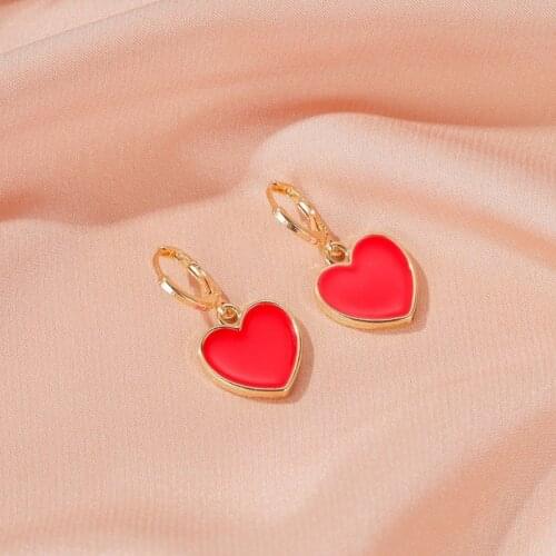 Temperament Red Small Heart Earrings for Women Party Wedding Jewelry 2021