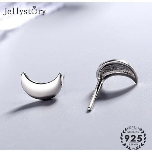 Jellystory 925 Sterling Silver Moon Shape Stud Earrings for Women Fashion Simple Jewellery Wedding Party Gifts Wholesale Earring
