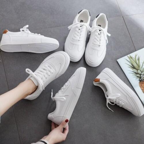 White PU Shoes Female Breathable Classics Shoes Tidal Current Women Seanker Shoes Flat Skateboarding Vulcanized shoes AH-54
