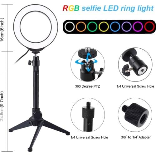 5 / 6 inch RGB Desktop LED Ring Light Dimmable Selfie Lamp with Tripod Stand Photography Camera Light for Tiktok Youtube Video