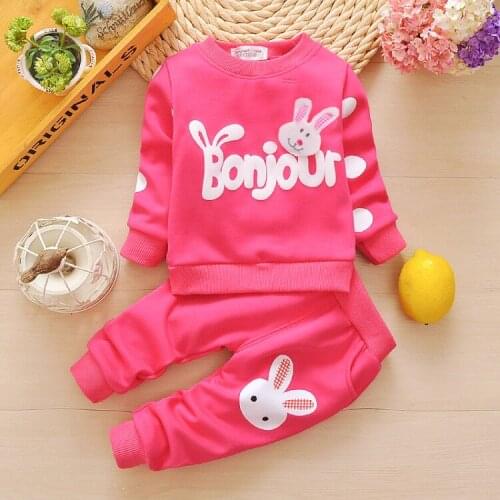 Spring New Childrens Clothing Fashion Baby Girl Out 2pcs Suit Coat +Pant Cartoon Set Newborn Baby Cotton Clothes Suit
