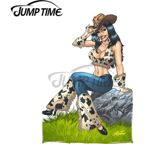 JumpTime 13 x 7.5 cm Cowgirl Tipping Her Cowboy Hat Illustration by Al Rio Car Stickers Trunk Windows Decal Anime VAN Decoration