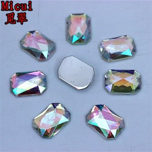 Micui 100PCS 13*18mm AB Rectangular Octagonal Acrylic Rhinestones Crystal Flatback Stones For Strass Clothing Decorations ZZ358