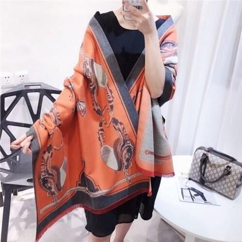 KOI LEAPING fashion European and American style ladies Cashmere scarf soft warm scarf Love chain pattern shawl blanket hot sale